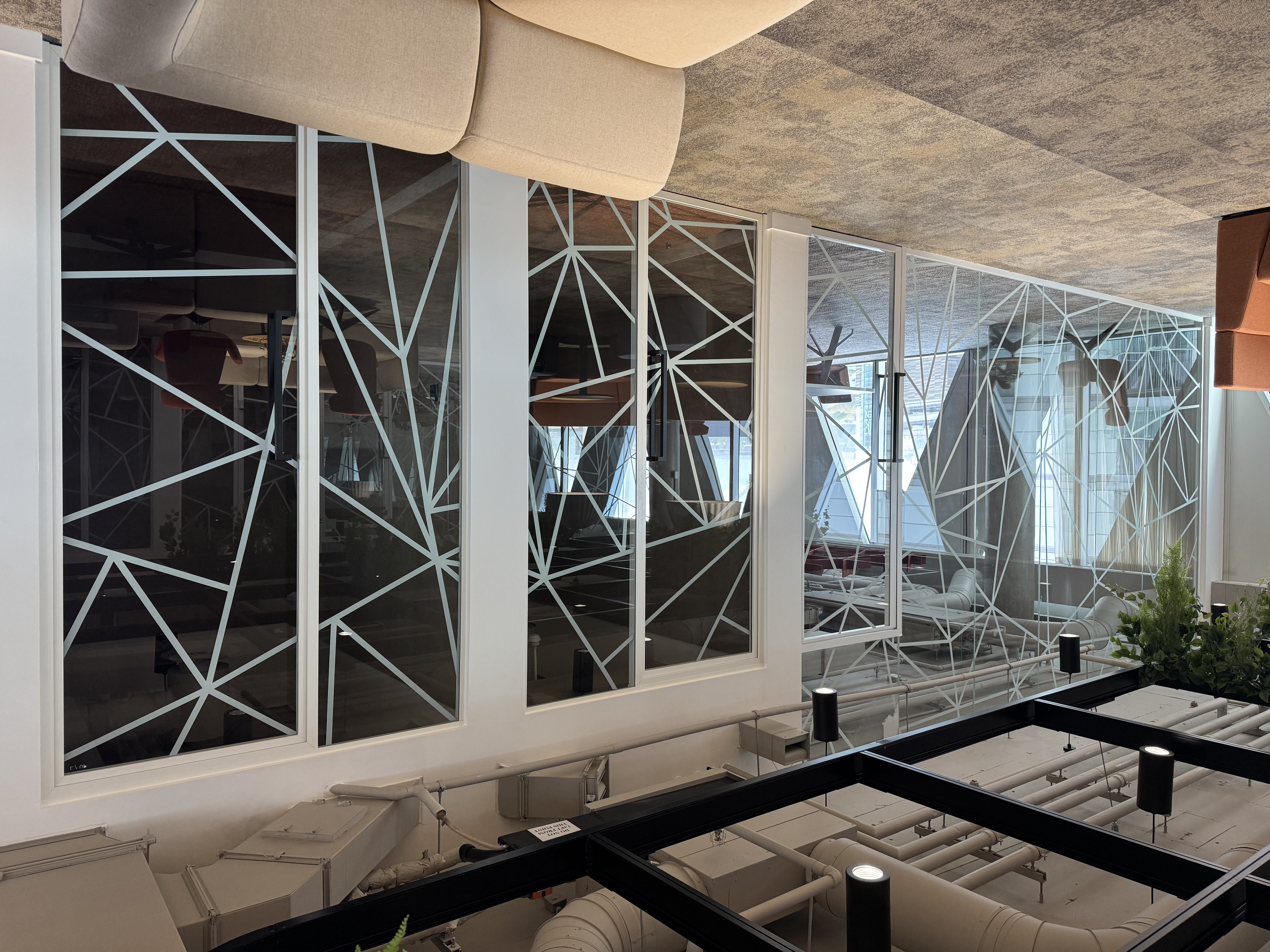 44mm Framed Glass Doors with single glazed acoustic glass partitions